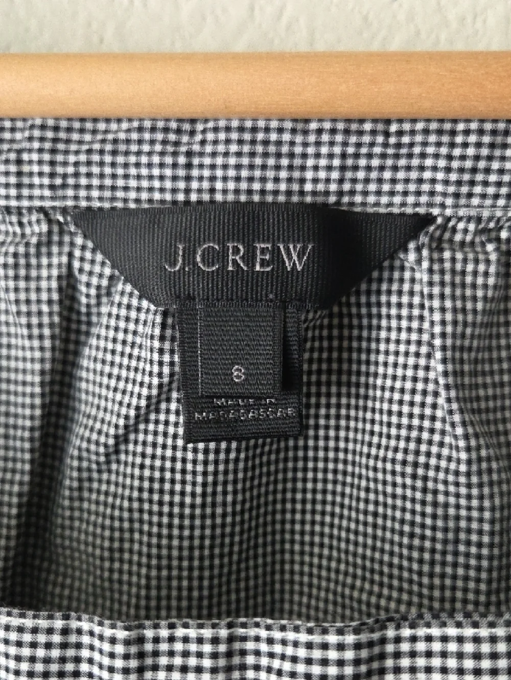 J. Crew Gray Checked Square Neck Peasant Blouse 100% Cotton Sz 8 Boho Cottage